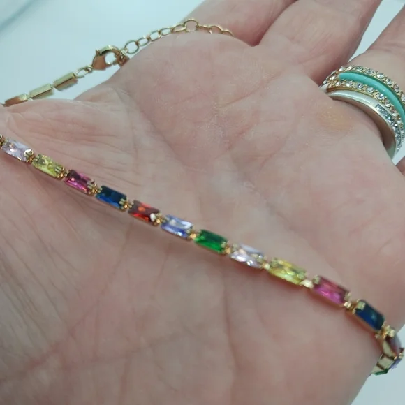 Dainty Women’s Multi Colored Gold Tone Choker  Necklace Glass Dainty - Picture 2 of 4